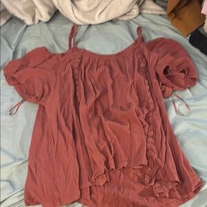 Rue21 Pink and Orange Ruffled Short Sleeve Blouse